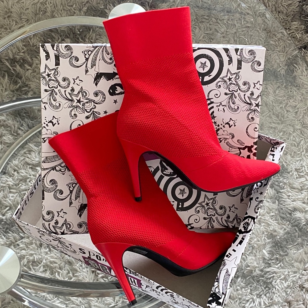 BRASH, Beautiful red, stretch, heel booties